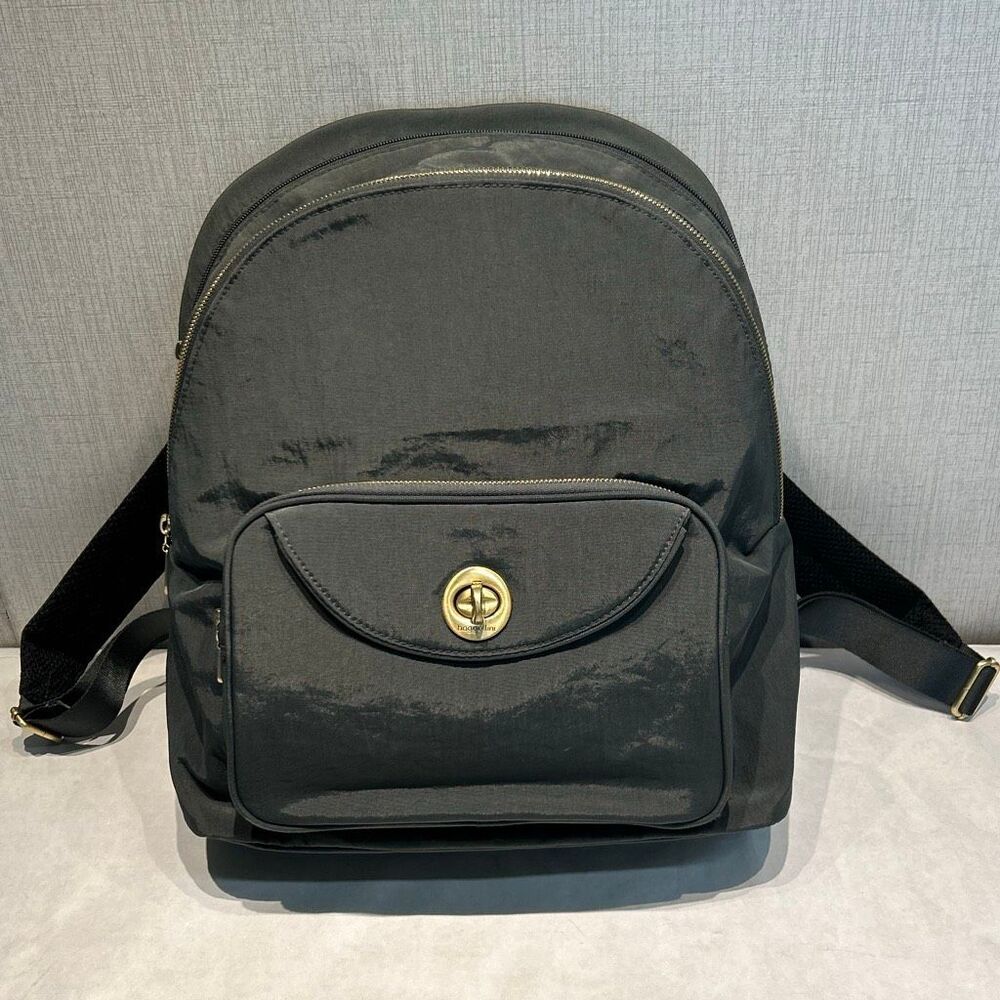 Baggallini Brussels Laptop Backpack Bag Purse Gray Gold Hardware